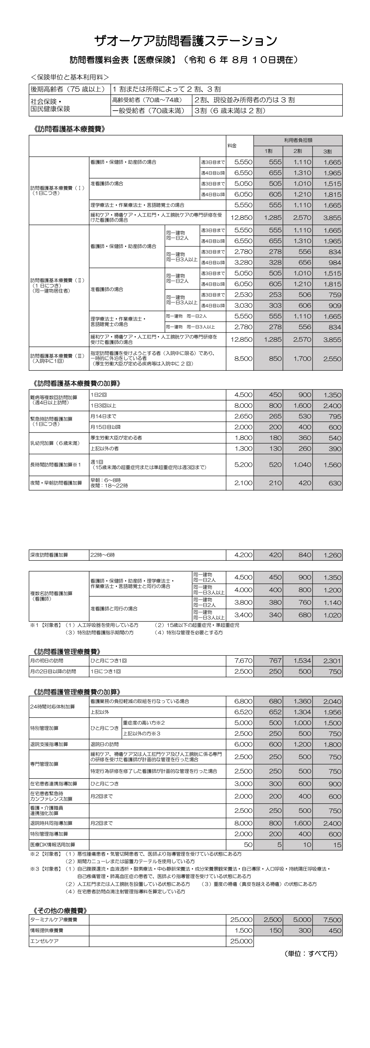 訪問看護料金表